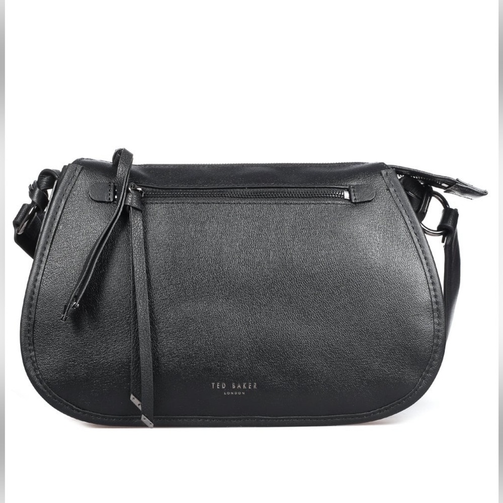 Ted Baker HETHERR Zip Detail Curved Satchel / Black Leather Crossbody Purse